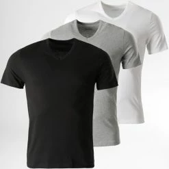 Budget 😉 Lot De 3 Tee 👚 Shirts Col V 50325389 Noir Blanc Gris Chiné de BOSS 😉