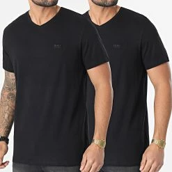 Sortie 🔔 Lot De 2 Tee 👕 Shirts Col V RN 50377779 Noir de BOSS 👏