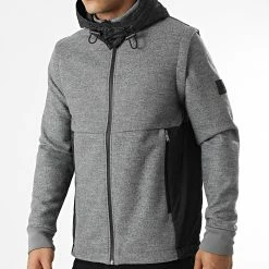 Meilleure affaire ⌛ Veste Zippée Capuche 50458176 Gris Chiné Noir de BOSS 😀