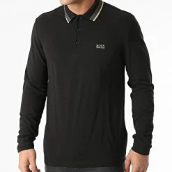 Meilleure affaire 👍 Polo Manches Longues Plisy Noir Doré de BOSS 💯