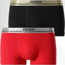 Promo 💯 Lot De 2 Boxers 50463065 Noir Rouge de BOSS 👍