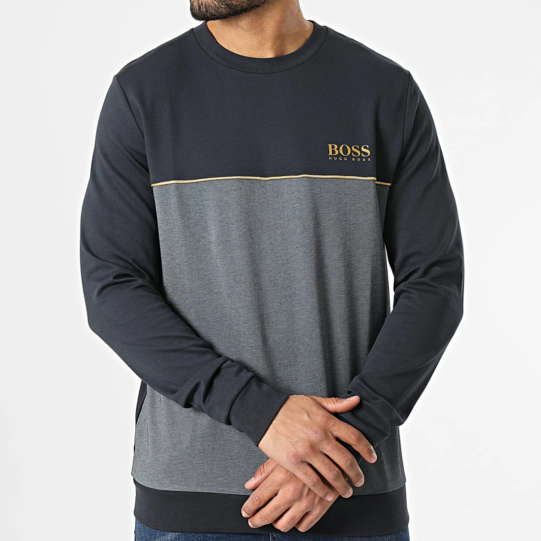 Meilleure vente 😍 Sweat Crewneck 50464908 Bleu Marine Doré de BOSS 🤩 – Image 3