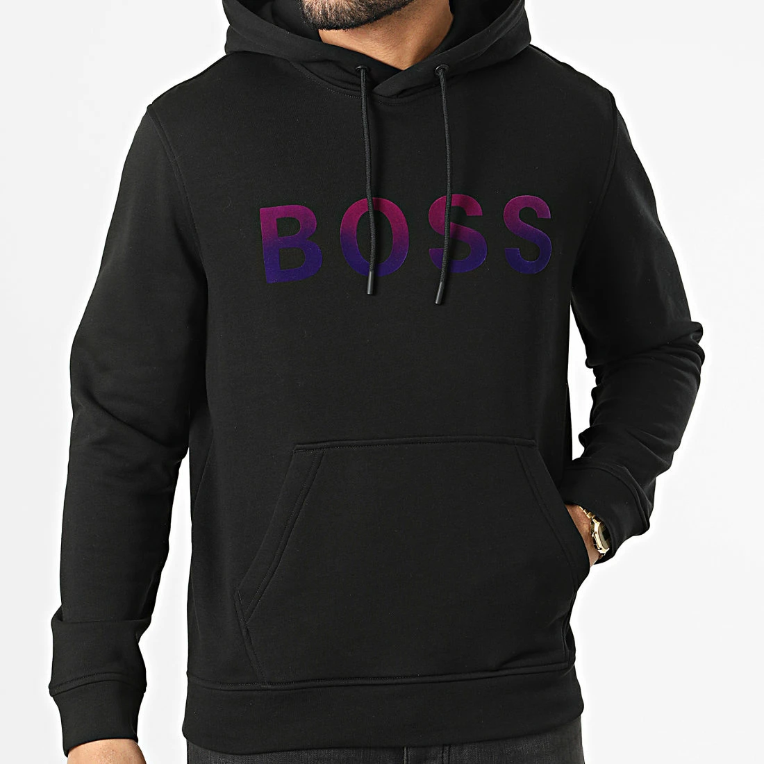 Bon marché 🤩 Sweat Capuche Wetry 50462542 Noir Dégradé de BOSS 👏 – Image 3