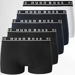 Meilleur prix 🎁 Lot De 5 Boxers 50470072 Noir Blanc Bleu Marine de BOSS ✨