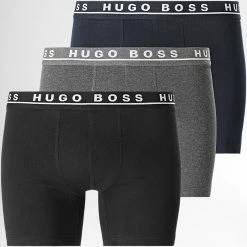 Bon marché 👍 Lot De 3 Boxers 50458544 Noir Gris Anthracite Bleu Marine de BOSS 🎁