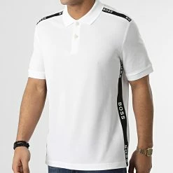 Grosses soldes 🎉 Polo Manches Courtes A Bandes 50462400 Blanc de BOSS 🥰