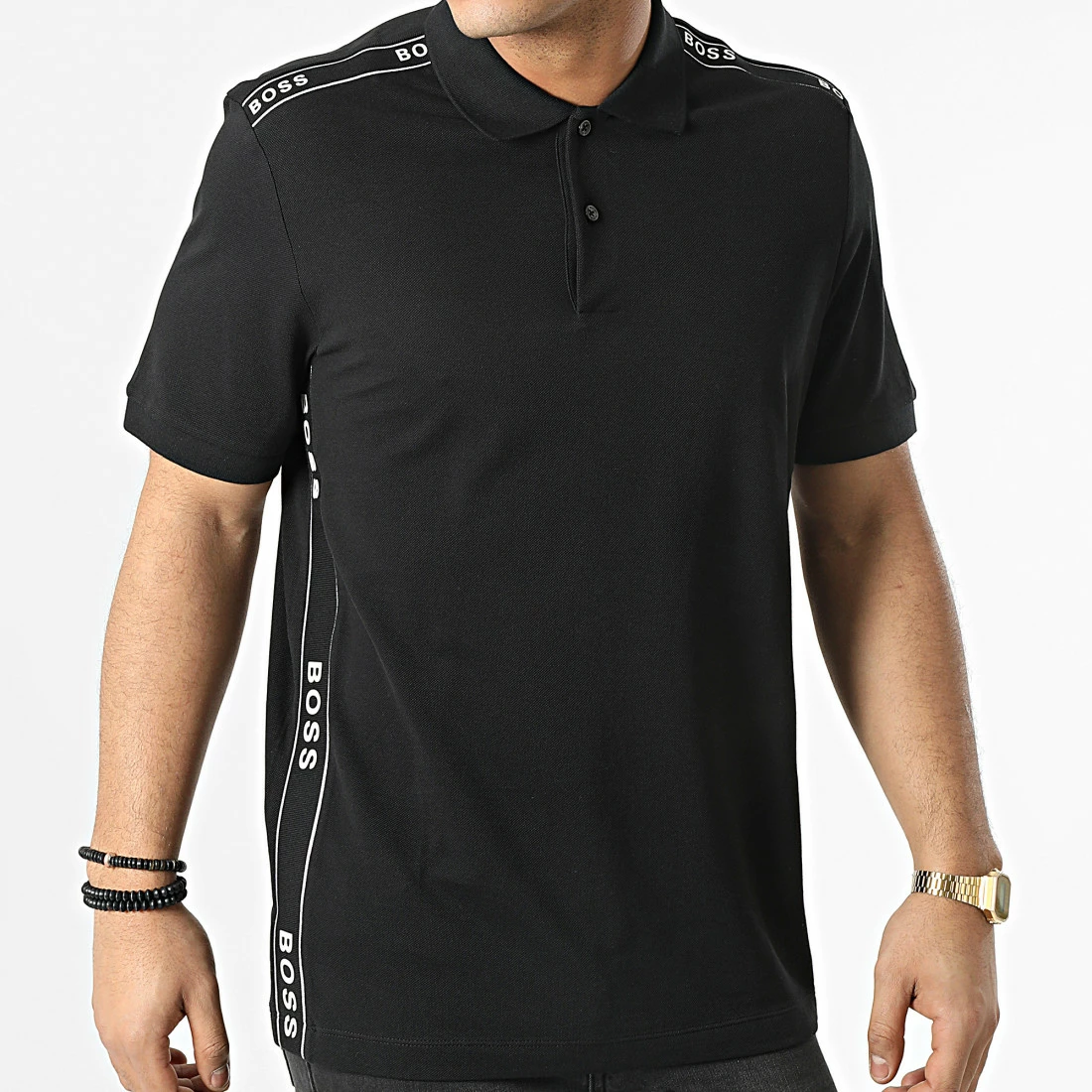 De gros 😀 Polo Manches Courtes A Bandes 50462400 Noir de BOSS ❤️