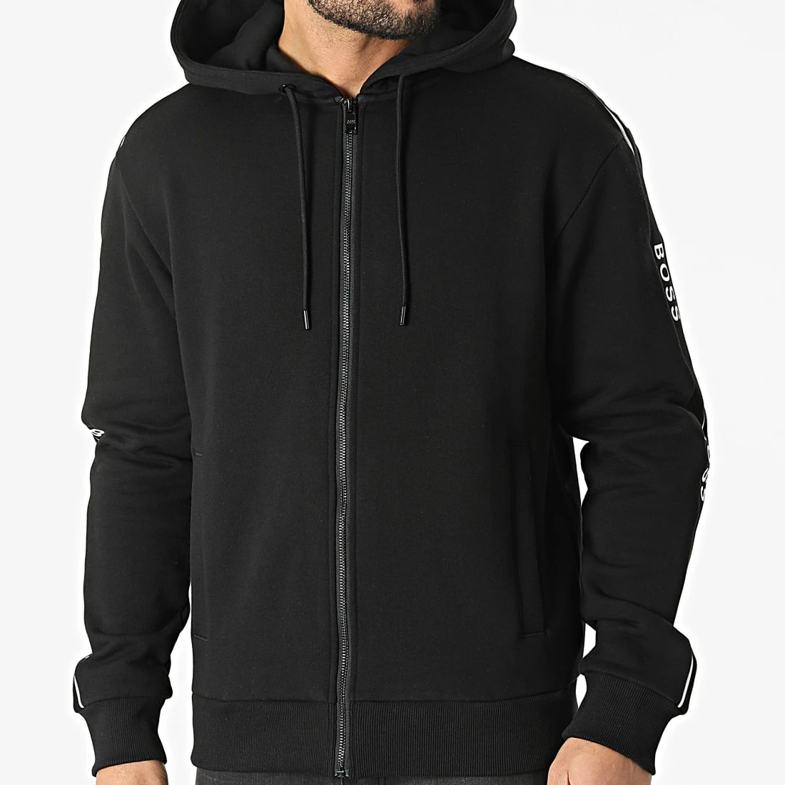 Les meilleures critiques de 👍 Sweat Zippé Capuche A Bandes 50462390 Noir de BOSS 😍