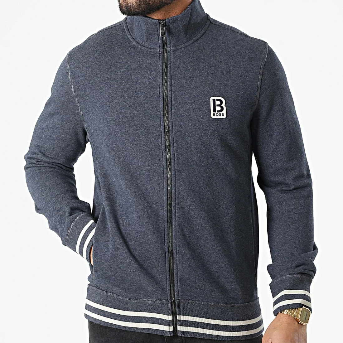 Nouveau 👍 Veste Zippée 50462546 Bleu Marine Chiné de BOSS 🌟 – Image 3