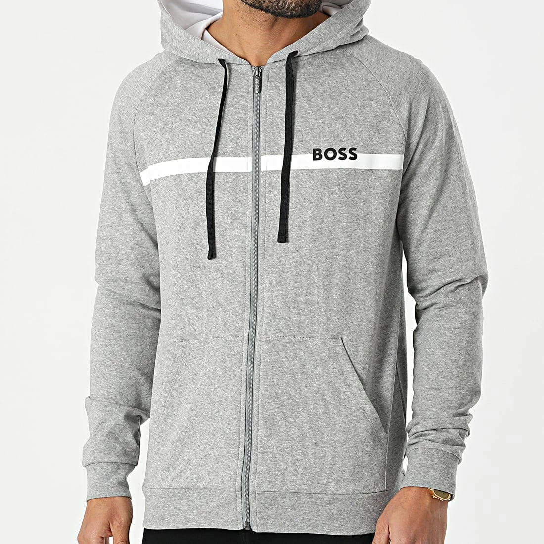 Remise ⌛ Sweat Zippé Capuche 50465773 Gris Chiné de BOSS 🎉