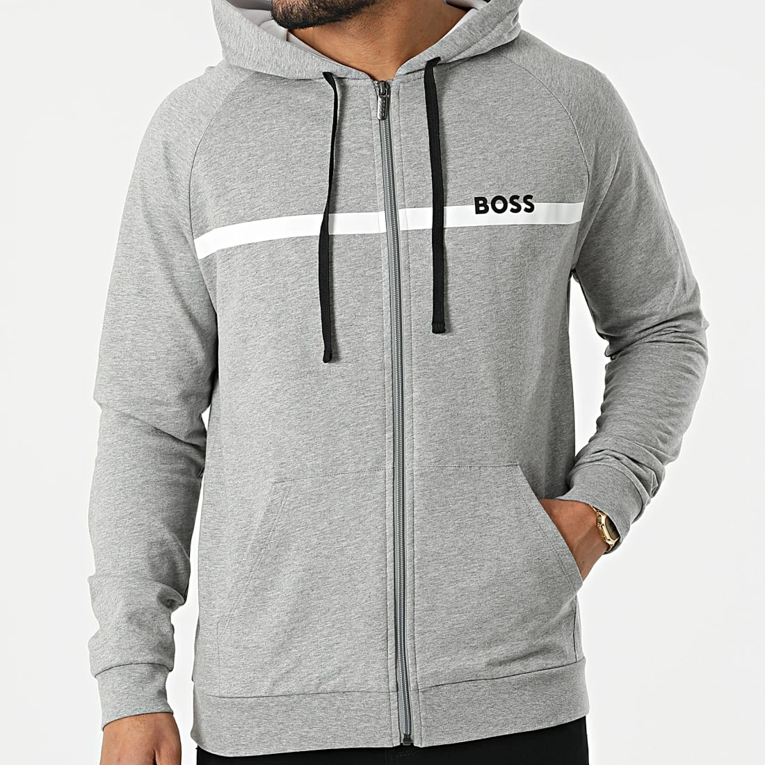 Remise ⌛ Sweat Zippé Capuche 50465773 Gris Chiné de BOSS 🎉 – Image 3