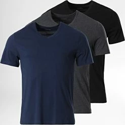 Tout neuf 🧨 Lot De 3 Tee 👕 Shirts Col V 50325389 Bleu Marine Noir Gris Anthracite Chiné de BOSS 🎉