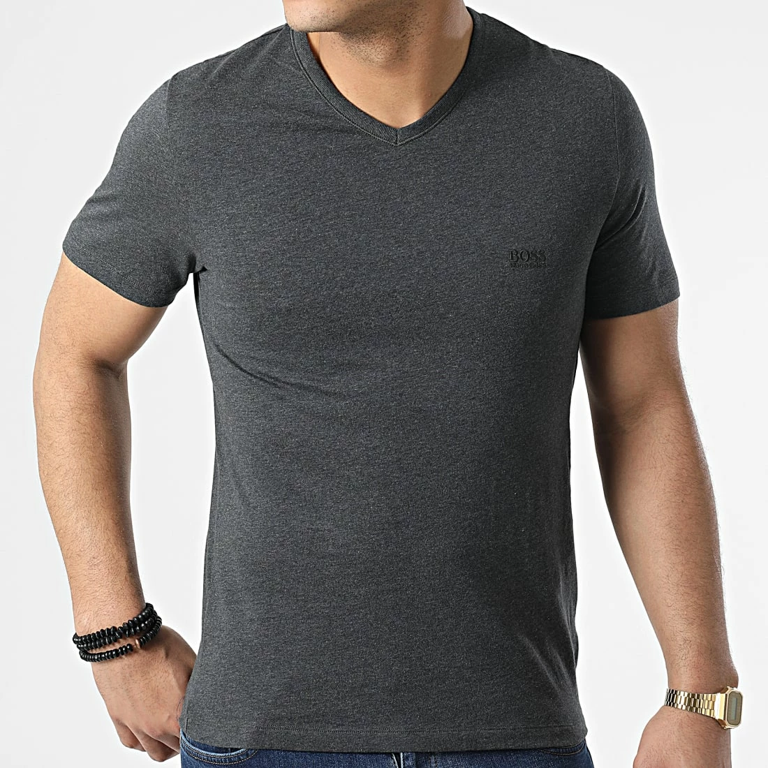 Tout neuf 🧨 Lot De 3 Tee 👕 Shirts Col V 50325389 Bleu Marine Noir Gris Anthracite Chiné de BOSS 🎉 – Image 2