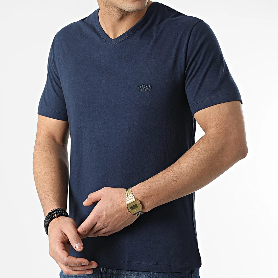 Tout neuf 🧨 Lot De 3 Tee 👕 Shirts Col V 50325389 Bleu Marine Noir Gris Anthracite Chiné de BOSS 🎉 – Image 3