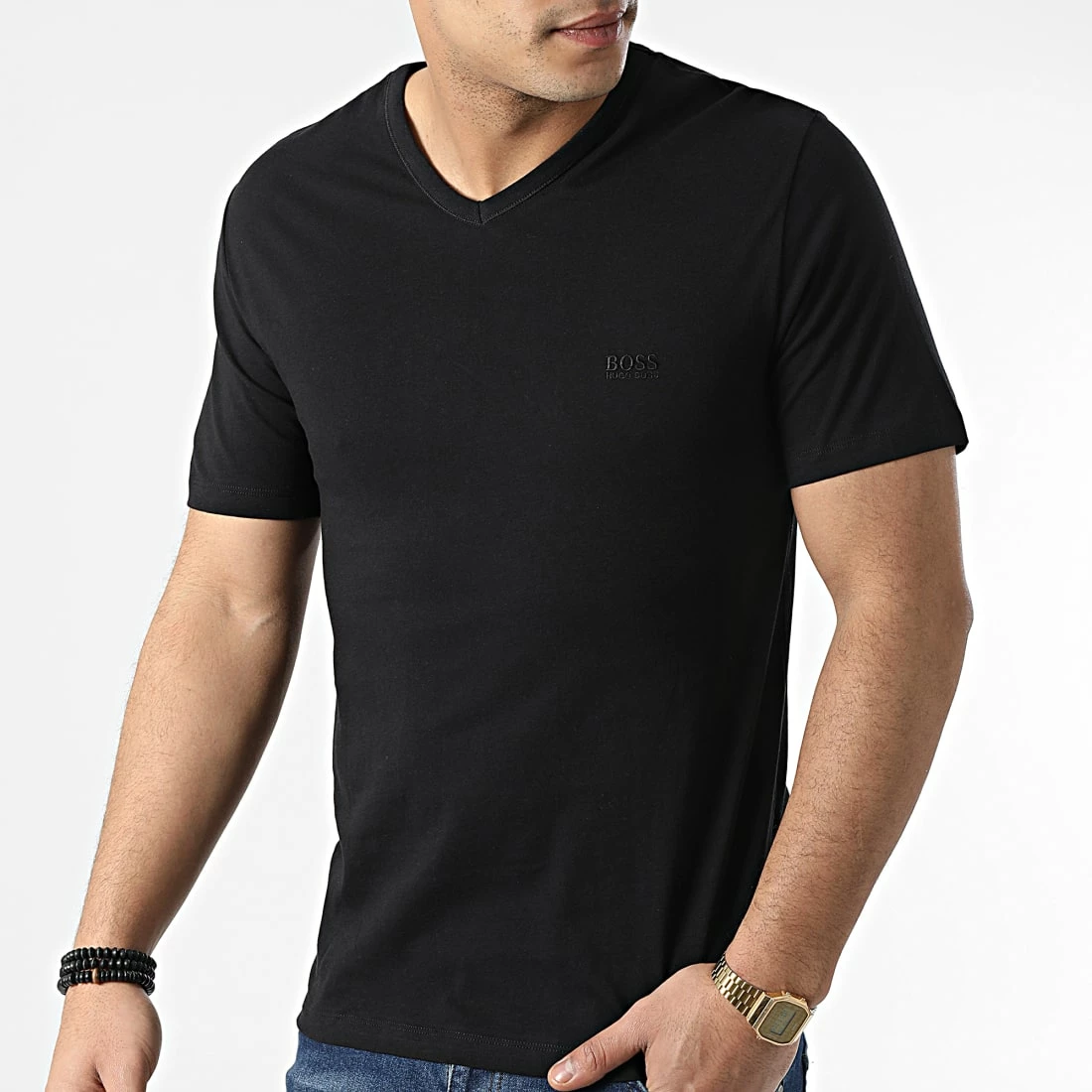 Tout neuf 🧨 Lot De 3 Tee 👕 Shirts Col V 50325389 Bleu Marine Noir Gris Anthracite Chiné de BOSS 🎉 – Image 4