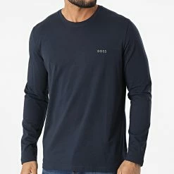 Remise 💯 Tee 👕 Shirt A Manches Longues Mix And Match 50470144 Bleu Marine de BOSS ⭐