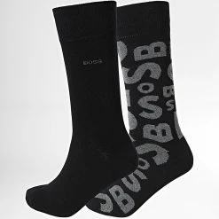 Sortie 😍 Lot De 2 Paires De Chaussettes Logo 50473161 Noir de BOSS 🤩