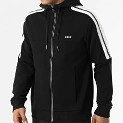 Tout neuf 💯 Sweat Zippé Capuche A Bandes Saggy 1 50465950 Noir de BOSS 🧨