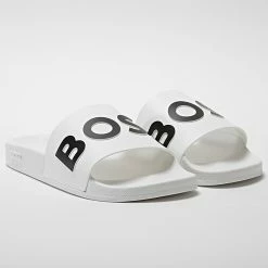 Sortie 🤩 Claquettes Bay Slide 50471271 White de BOSS 🤩