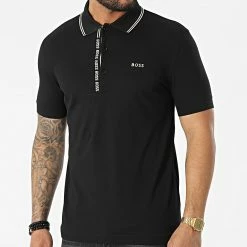 Bon marché 🌟 Polo A Manches Courtes Paule 4 50469391 Noir de BOSS 😍