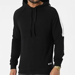 Nouveau ✔️ Sweat Capuche A Bandes Fashion 50474934 Noir de BOSS 🥰