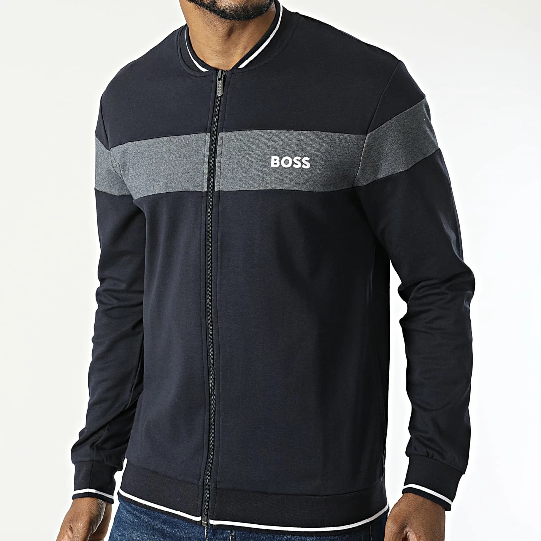 Le moins cher đ Veste Zippée 50474921 Bleu Marine de BOSS â€ïž