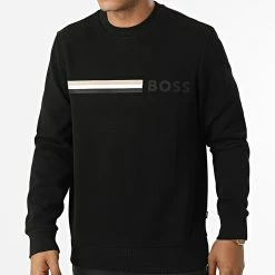 Remise ✨ Sweat Crewneck A Bandes 50471712 Noir de BOSS 🌟