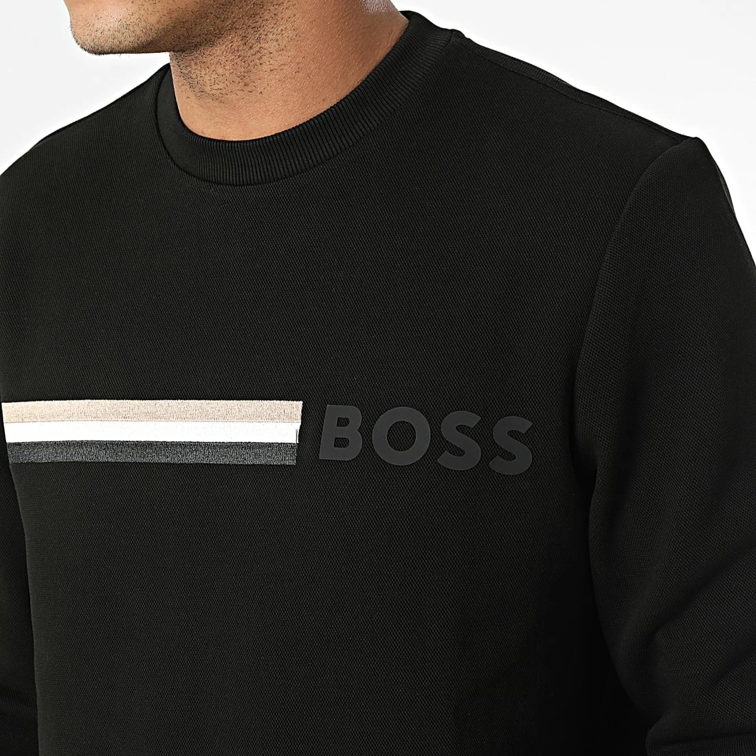 Remise ✨ Sweat Crewneck A Bandes 50471712 Noir de BOSS 🌟 – Image 2