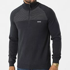 Budget ✨ Sweat Col Zippé 50471806 Bleu Marine de BOSS 👏