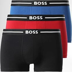 Meilleur prix ⌛ Lot De 3 Boxers 50479265 Bleu Rouge Noir de BOSS 🔔