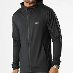 Meilleure affaire ⌛ Veste Zippée Capuche A Bandes Sicon Gym 50472367 Noir de BOSS 🥰