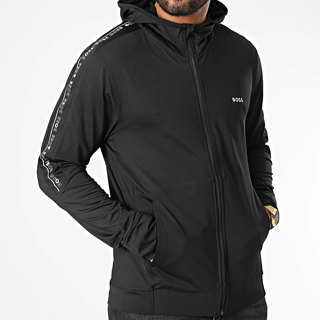 Meilleure affaire ⌛ Veste Zippée Capuche A Bandes Sicon Gym 50472367 Noir de BOSS 🥰 – Image 3
