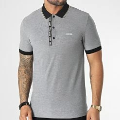 Bon marché 🤩 Polo Manches Courtes Paul 4 50469391 Noir Chiné de BOSS 🧨