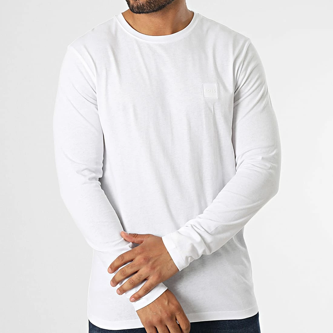 Bon marché 💯 Tee 👚 Shirt Manches Longues Tacks 50476192 Blanc de BOSS ✔️