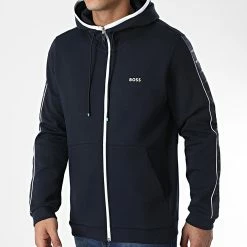 Nouveau ✨ Sweat Zippé Capuche Saggy 1 50467101 Bleu Marine de BOSS 💯