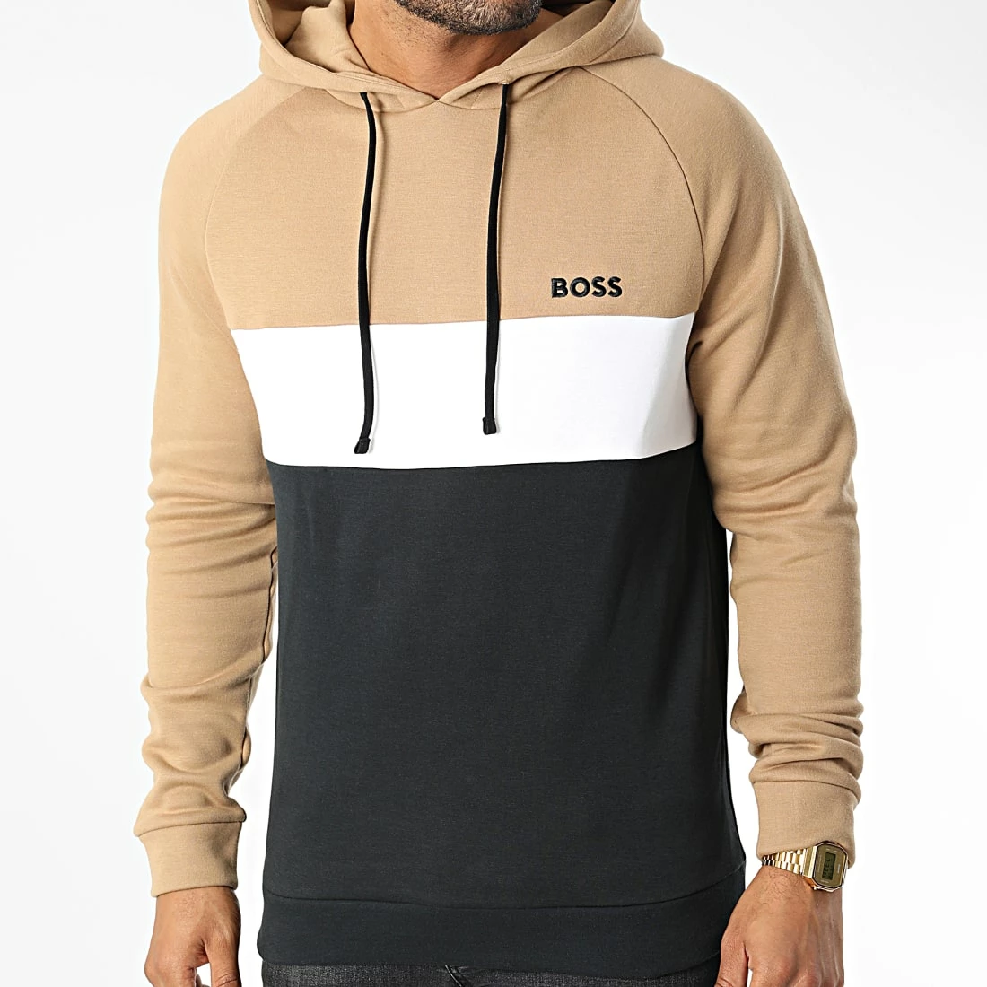 Promo ✔️ Sweat Capuche 50480672 Camel Bleu Marine de BOSS ✨