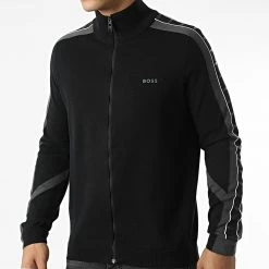 Promo 👏 Sweat Zippé A Bandes 50475202 Noir de BOSS 🔔