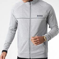 Budget ❤️ Sweat Zippé 50485945 Gris Chiné de BOSS 🥰