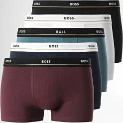 Meilleur prix 🎁 Lot De 5 Boxers 50483636 Blanc Noir Bleu Marine de BOSS 🥰