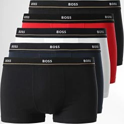 Acheter 🔔 Lot De 5 Boxers 50483636 Rouge Noir Bleu Marine de BOSS 🎁