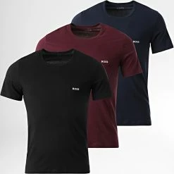 Budget 😀 Lot De 3 Tee 👚 Shirts Classic 50475286 Noir Bordeaux Bleu Marine de BOSS 🎉