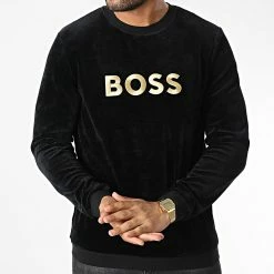 Meilleure vente 💯 Sweat Crewneck Velours 50485863 Noir de BOSS ⭐