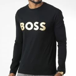 De gros 🥰 Tee 👚 Shirt Manches Longues 50483760 Noir Doré de BOSS 🛒