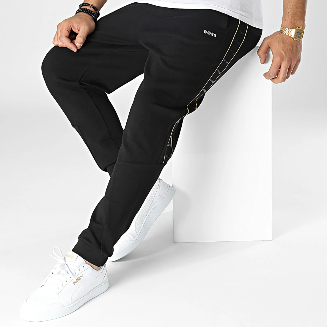 Vente flash 💯 Pantalon Jogging A Bandes Hadiko 1 50477037 Noir de BOSS ❤️ – Image 3