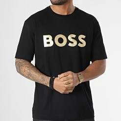 Coupon 🤩 Tee 👚 Shirt 50483774 Noir Doré de BOSS 🧨