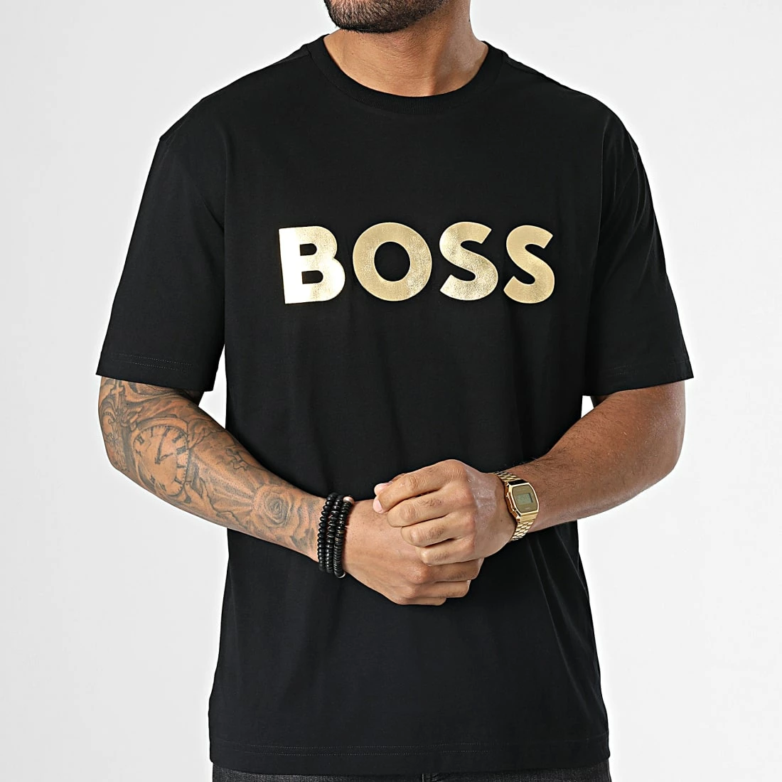 Coupon 🤩 Tee 👚 Shirt 50483774 Noir Doré de BOSS 🧨