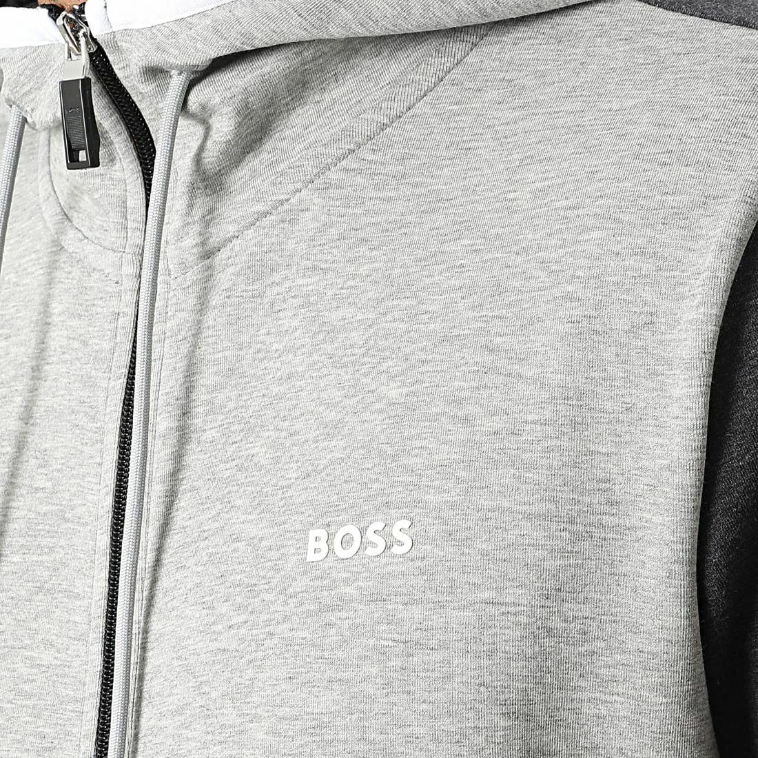 Offres 🔔 Sweat Zippé Capuche A Bandes 50477042 Gris Chiné Gris Anthracite Chiné de BOSS 🛒 – Image 2