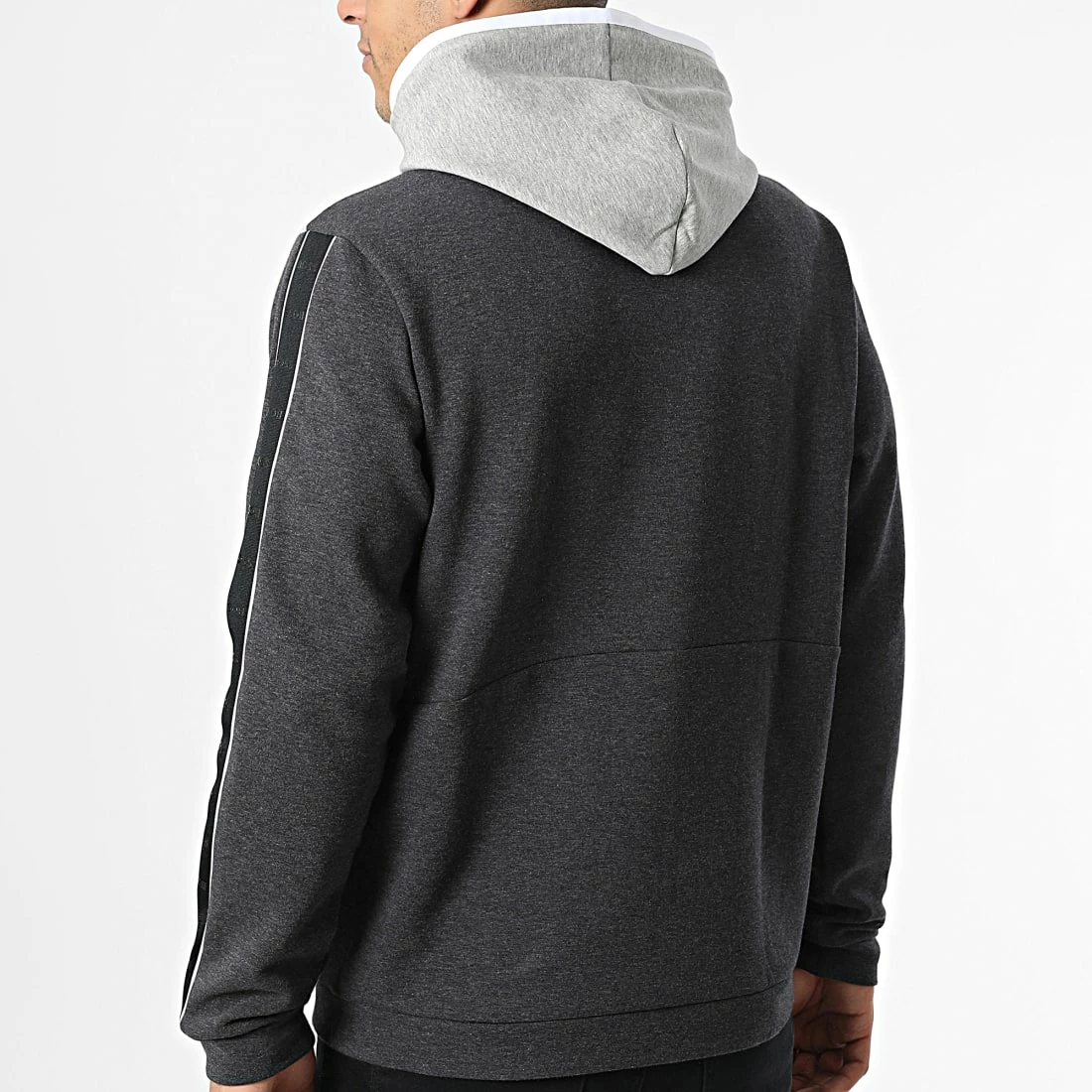 Offres 🔔 Sweat Zippé Capuche A Bandes 50477042 Gris Chiné Gris Anthracite Chiné de BOSS 🛒 – Image 4