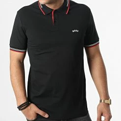 Meilleure vente 😀 Polo Manches Courtes Paul Curved 50469245 Noir de BOSS 😍